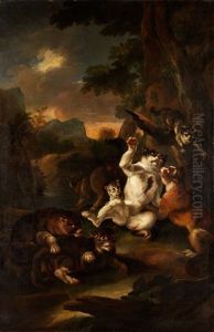 Wildkatzen In Felsiger Landschaft by Giovanni (Crivellino) Crivelli
