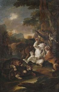 Wildkatzen In Bergiger Landschaft Bei Abendlicht