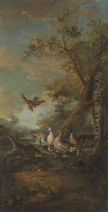 A Bird Of Prey, Ducks And Ducklings In A Landscape by Giovanni (Crivellino) Crivelli