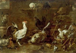 Gallinacci In Un Pollaio by Giovanni (Crivellino) Crivelli