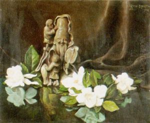 Stillleben Mit Weissen Blumen Und Waldmannchenfigur