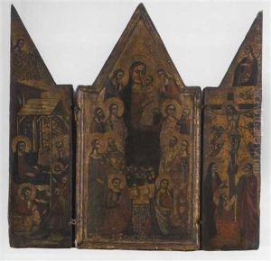 The Madonna And Child With Saints (+ 2 Others, Smaller; Triptych) by Simone (di Filippo) dei Crocifissi