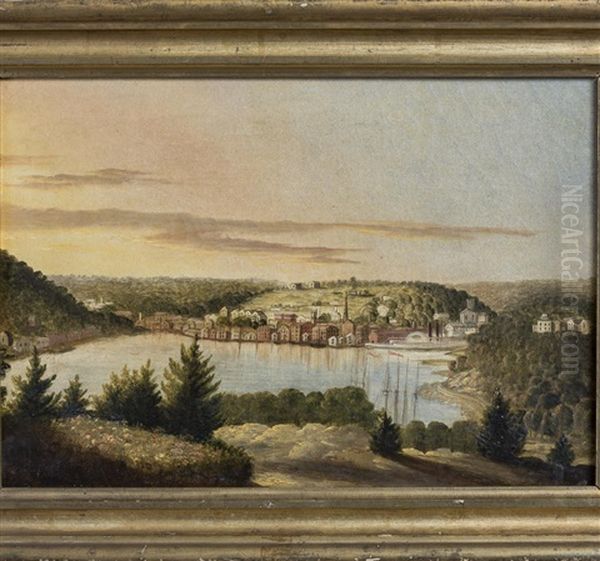 View Of Norwich, Connecticut With Paddlewheel Steamer And Ship At Anchor - view 1