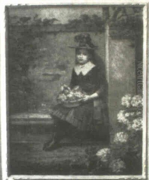 Young Girl With A Basket Of Flowers - view 1