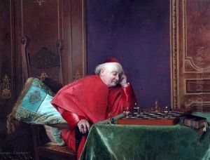 Cardinals Playing Chess And Reading A Book by Georges Croegaert