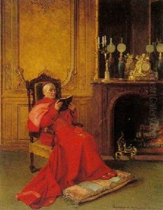 A Cardinal Reading By A Fire by Georges Croegaert