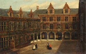 Vue De La Cour Du Musee Plantin-moretus A Anvers by Jan-Jacob Croegart-Van Bree