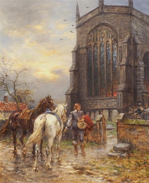 Pferde Und Kavalier Vor Einer Kirche - view 1