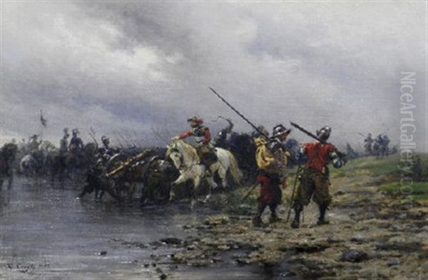 Round Horse Artillery Crossing A Stream - view 1