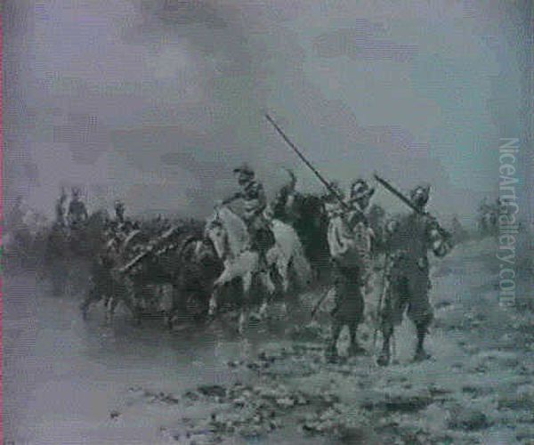 Roundheads Crossing A Stream - view 1