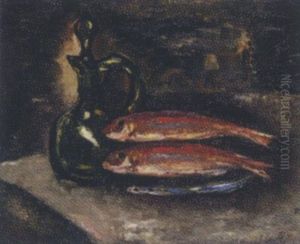 A Still Life With Fish And A Glass Carafe