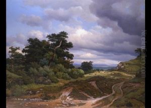 Sudbayerische Landschaft Mit Blick Auf Einen See by Georg Heinrich Crola