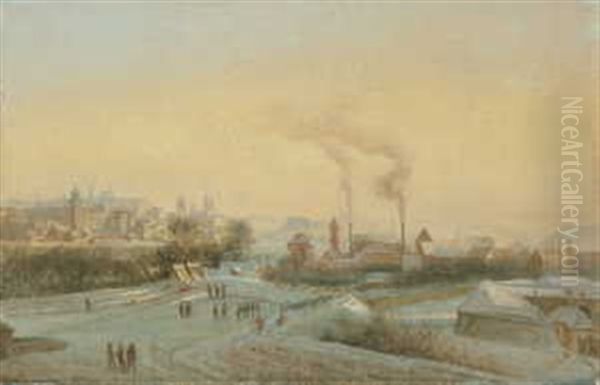 Blick Uber Winterliche Landschaft Auf Die Stadt Prag - view 1