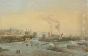 Blick Uber Winterliche Landschaft Auf Die Stadt Prag by Carl Robert Croll
