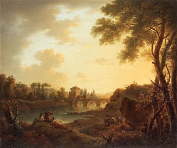 Sydlandskt Landskap Med Rastande Och Resande Figurer - view 1