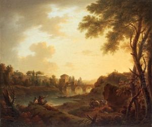 Sydlandskt Landskap Med Rastande Och Resande Figurer