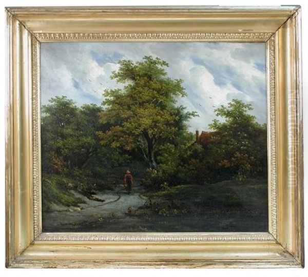 A Woman In Red On A Country Path - view 1