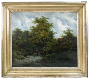 A Woman In Red On A Country Path A Woman In Red On A Country Path