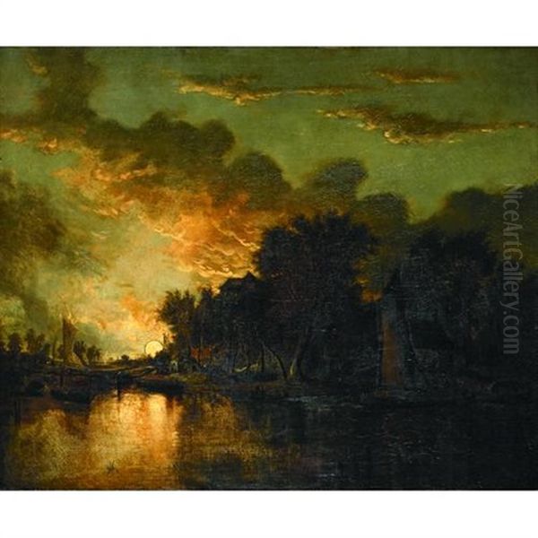 Sunset On The River With Boats Moored In The Foreground - view 1
