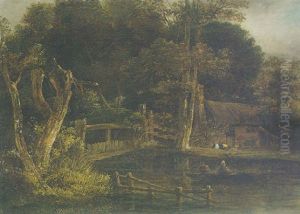 River Landscape With A Figure In A Boat By A Cottage by John Crome the Elder