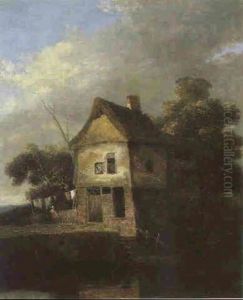 A Figure By A Riverside Cottage