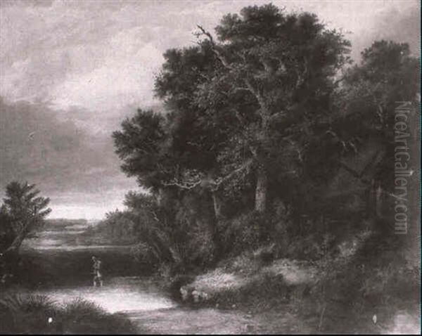 A Traveler By A Pool In A Wooded Landscape - view 1
