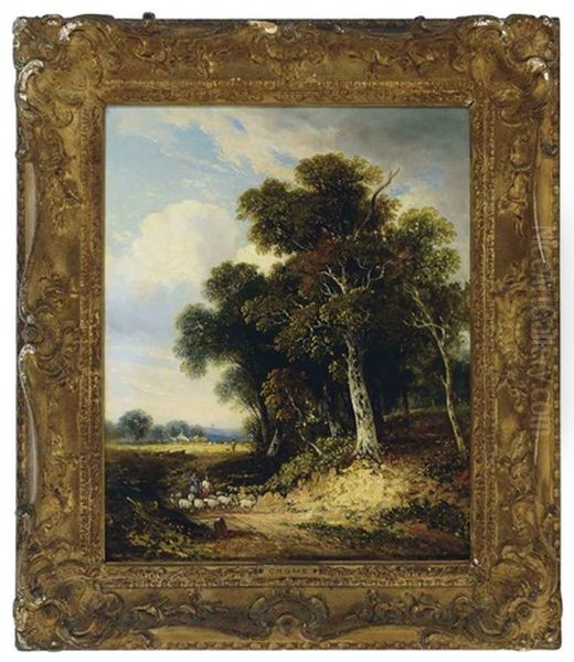 Shepherd And His Flock On A Country Path - view 1