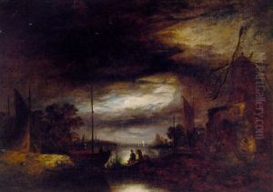 The Broads By Moonlight, St. Benet's Abbey And Norwich Beyond
