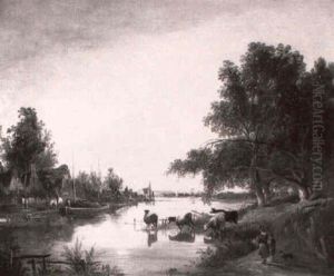 Cattle Watering In A Moonlit Landscape Cattle Watering In A Moonlit Landscape