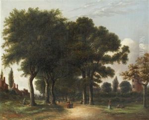 Figures On A Tree Lined Path by William Henry Crome