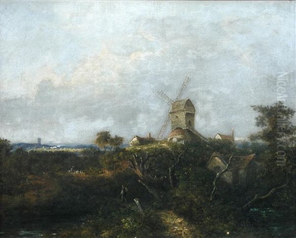 A Windmill On A Hill, With A Walker On A Track - view 1