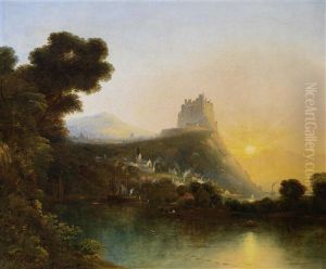 A Castle Above A Lake by William Henry Crome