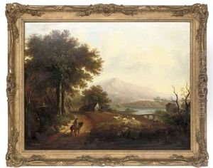A Mounted Traveler On A Country Lane Beside A River