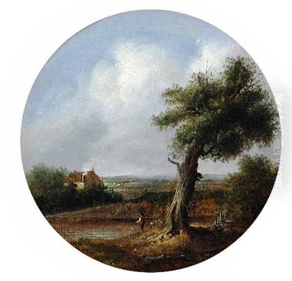 Pastoral Scene With A Fisherman On A River Bank - view 1