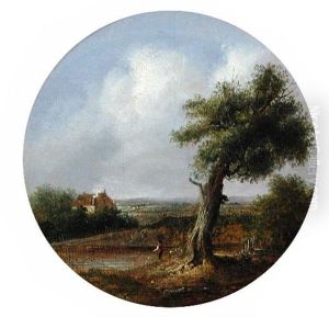 Pastoral Scene With A Fisherman On A River Bank by William Henry Crome
