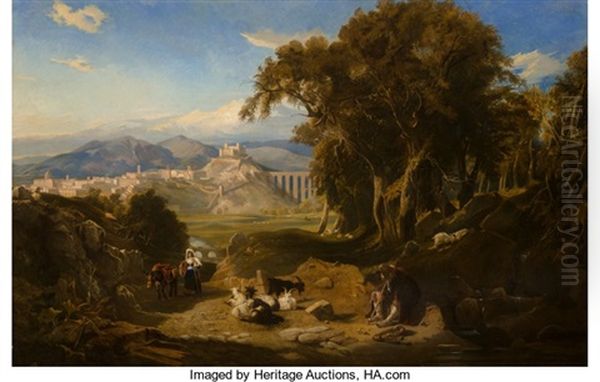 A View Of The Umbrian Campagna With Spoleto In The Distance And A Goatherd And - view 1