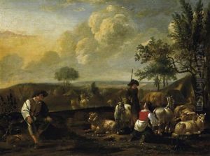 Hirten Bei Ihren Tieren Vor Dem Gehoft by Johannes Croon