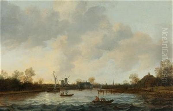 A River Landscape With Fishermen In A Boat - view 1