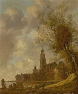 A Wooded River Landscape With Fishermen In The Foreground, Montfoort Castle And A Fortified Town Beyond by Anthony Jansz van der Croos
