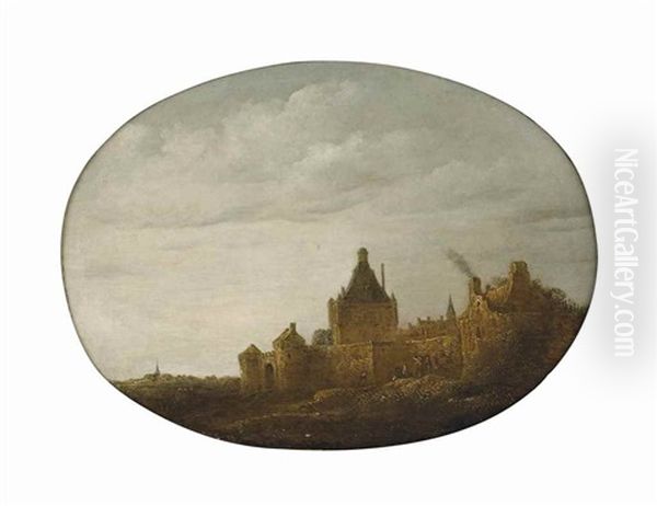 A Dune Landscape With Figures Travelling Towards A Walled Town - view 1