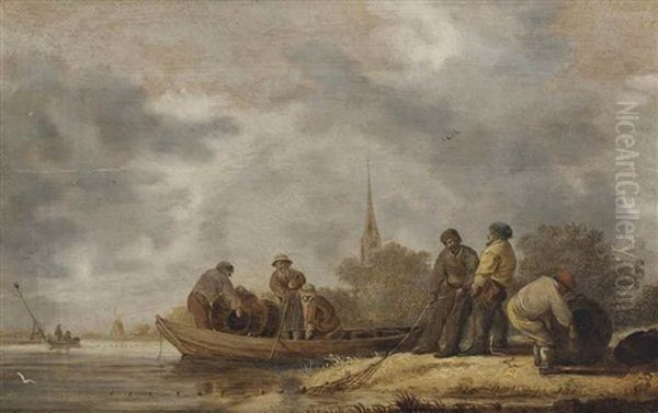 A River Landscape With Fishermen Bringing In Their Catch - view 1