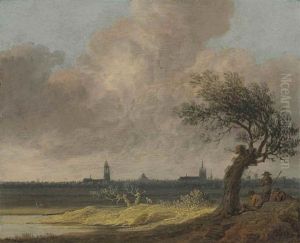 A Landscape With Peasants Resting Under A Tree, The City Of Delft Beyond