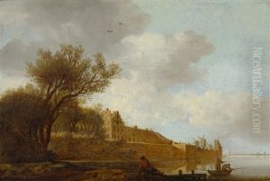 Flussmundung Mit Fischer Vor Einer Stadt by Anthony Jansz van der Croos