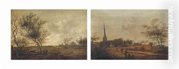 A View Of Leidschendam With Drovers And Their Cattle; And A View Of Rijswijk With The Oude Kerk - view 1