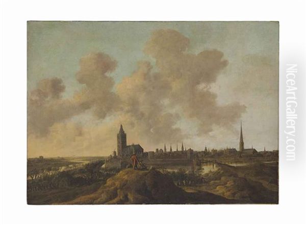 A View Of Wesel On The Lippe River With An Artist Sketching In The Foreground - view 1