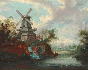 Landscapes With Mills And Castle Ruin At A River (pair) by Anthony Jansz van der Croos