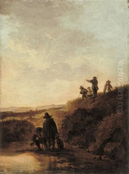 A Dune Landscape With Figures Near A Pool - view 1