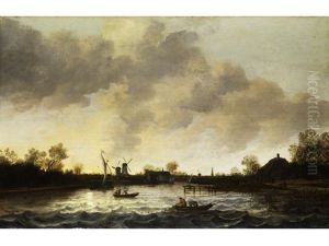 Seelandschaft Mit Fischern Im Kahn Auf Wellenbewegter Oberflache by Anthony Jansz van der Croos