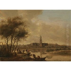 A Panoramic View Of Rhenen Seen From The South Bank Of The Nederijn, With The Church Of St. Cunera