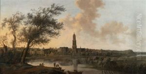 A Panoramic View Of Rhenen Seen From The West, Along The Bank Of The River Rhine by Anthony Jansz van der Croos